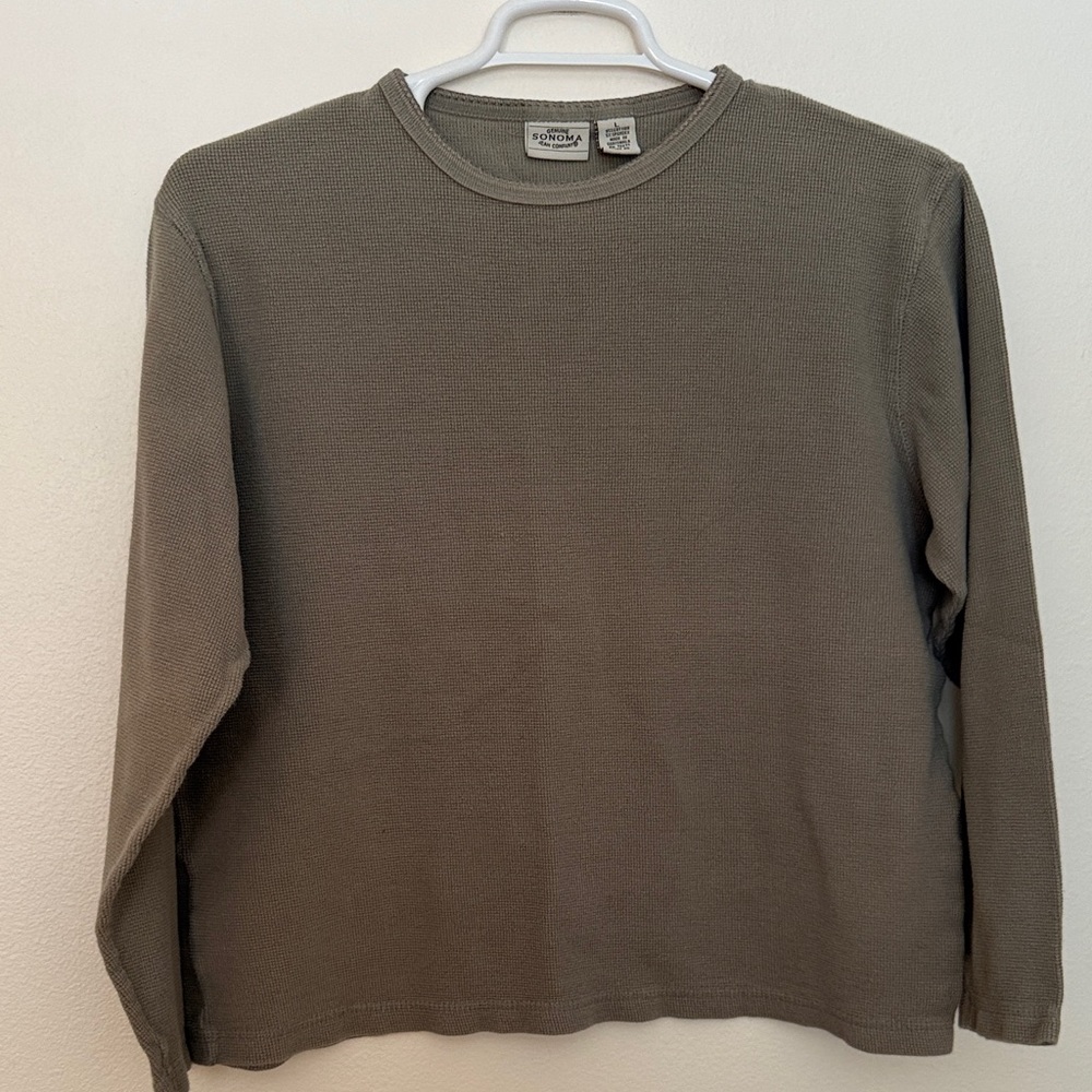 Sonoma Olive Long Sleeve Waffle Weave Shirt